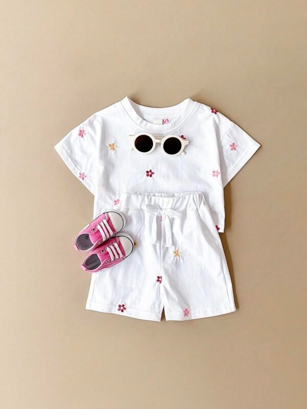 2 pcs t-shirt fleurs short – Image 3