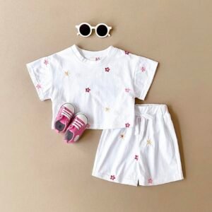 2 pcs t-shirt fleurs short