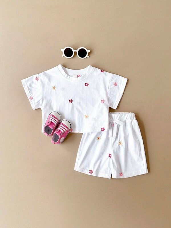 2 pcs t-shirt fleurs short – Image 2