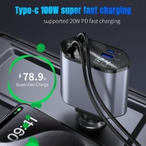 Chargeur voiture rétractable 100W