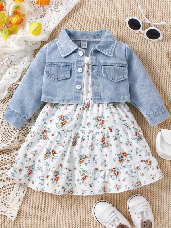 Veste jean + robe volants bébé – Image 9