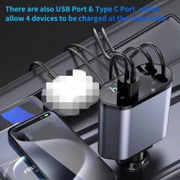 Chargeur voiture rétractable 100W – Image 3