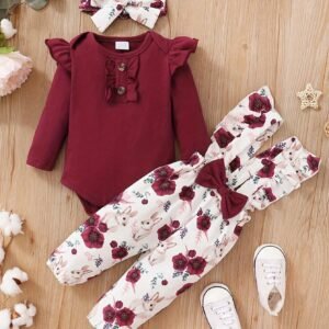 3 pcs haut uni + salopette + bandeau