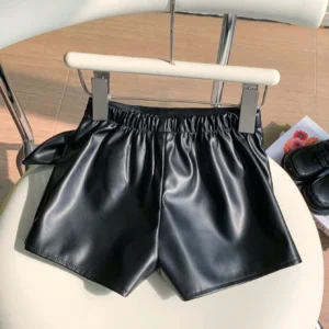 Jupe-short PU unie avec nœud