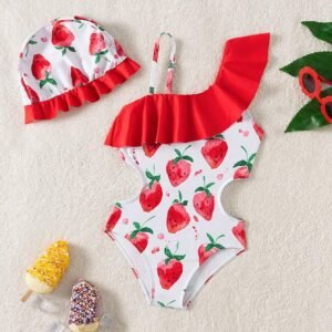 Maillot bain fraise volants