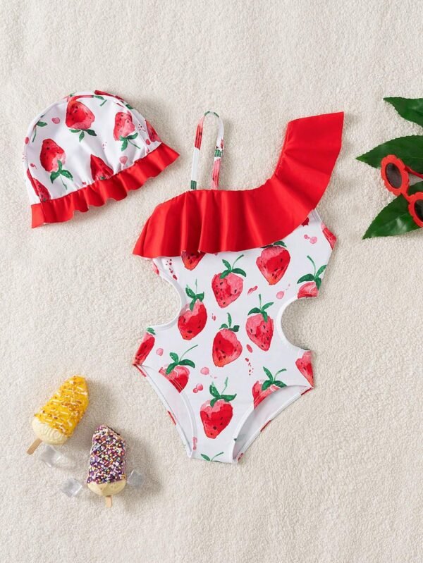 Maillot bain fraise volants