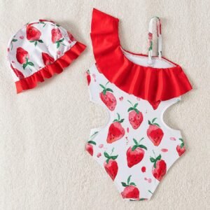 Maillot bain fraise volants