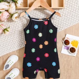 Barboteuse tricot fleurs + bretelles