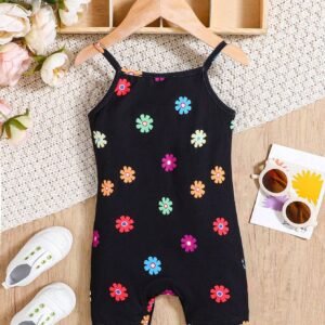 Barboteuse tricot fleurs + bretelles