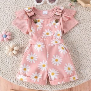 2 pcs salopette + combi fleurs