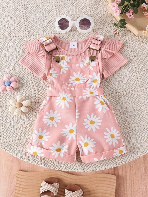 2 pcs salopette + combi fleurs
