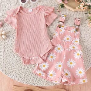 2 pcs salopette + combi fleurs