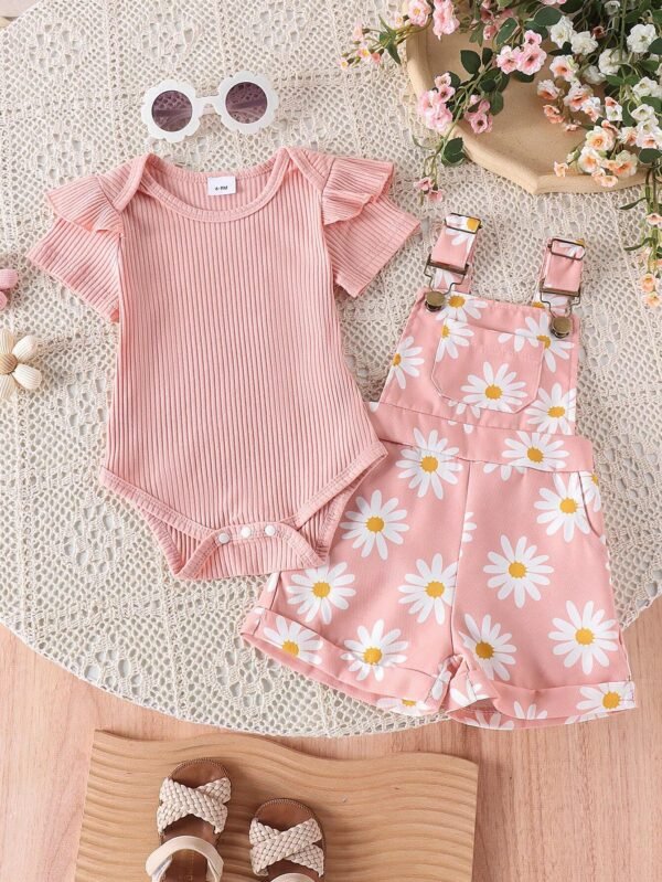 2 pcs salopette + combi fleurs – Image 2