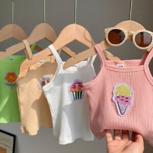 Top sans manches coton broderie 3D