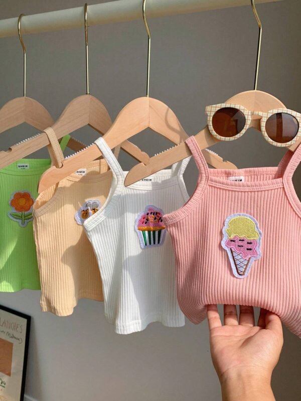 Top sans manches coton broderie 3D