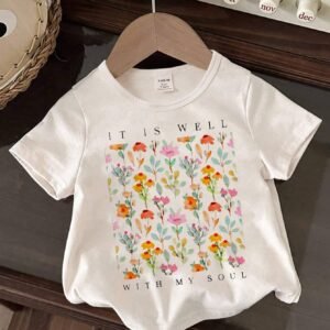 T-shirt blanc manches courtes floral