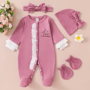 4 pcs pyjama volant rose