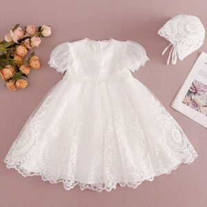 Robe baptême maille brodée