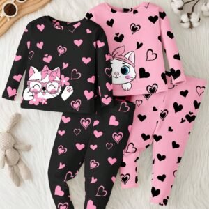 2 pcs pyjama chat rose