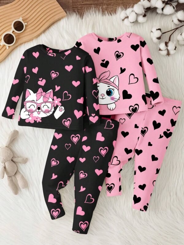 2 pcs pyjama chat rose