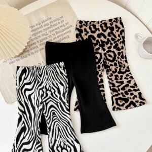 3 pcs pantalons évasés léopard