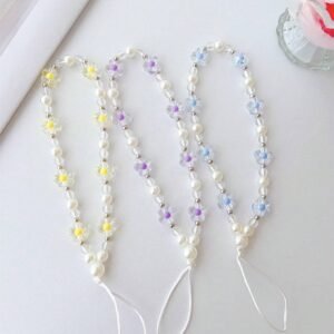 Lanière perles fleurs argent