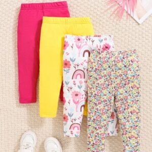 4 pcs leggings fleuris et unis