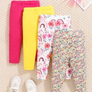 4 pcs leggings fleuris et unis