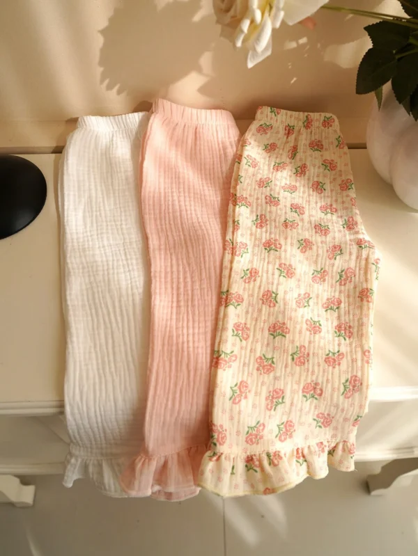 3 pcs pantalons à volants fleuris