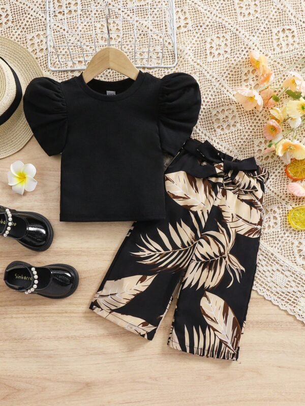 2 pcs top manches bouffantes pantalon