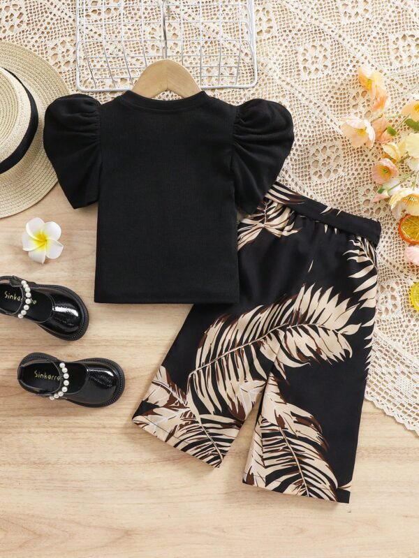 2 pcs top manches bouffantes pantalon – Image 2