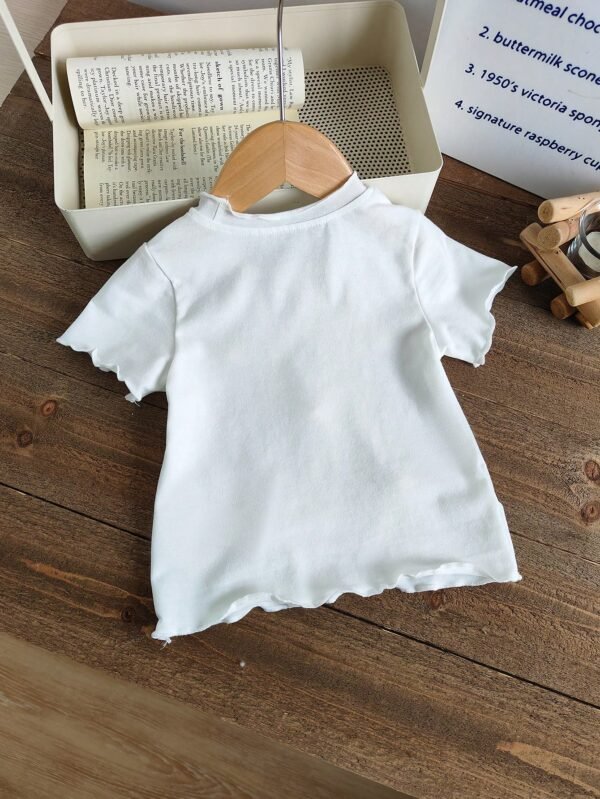 Top tricot rose blanc volants – Image 2