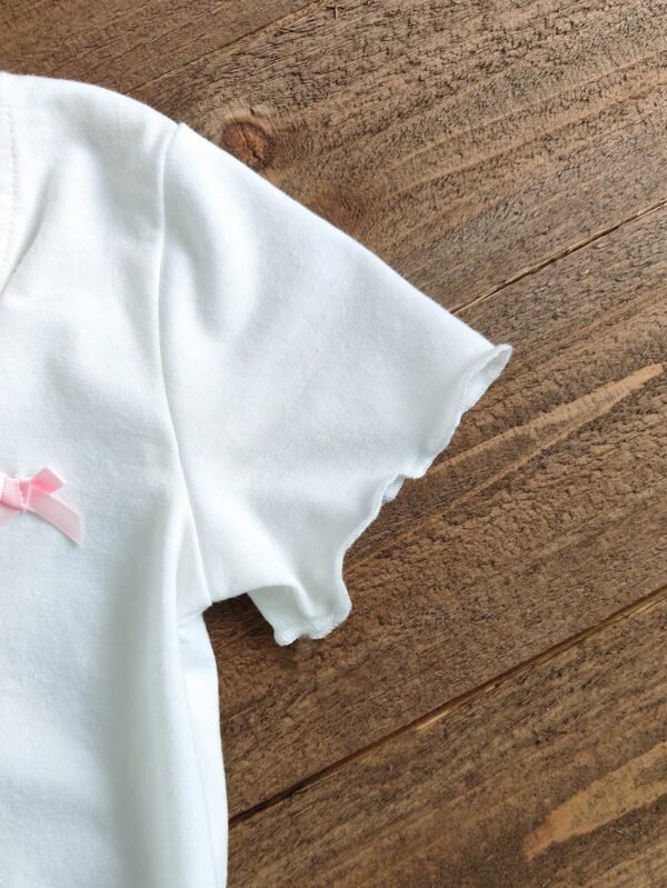 Top tricot rose blanc volants – Image 3