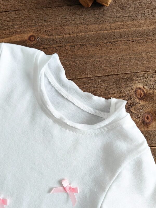 Top tricot rose blanc volants – Image 5