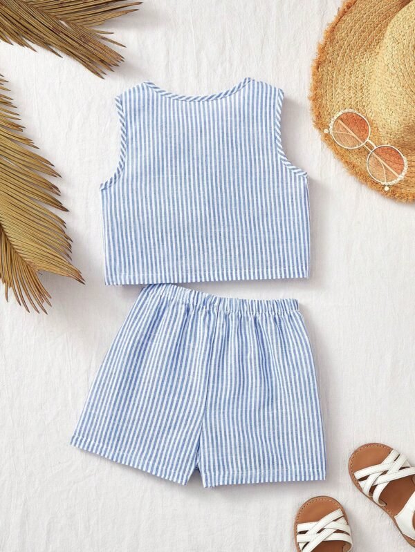 Ensemble gilet rayé shorts – Image 2