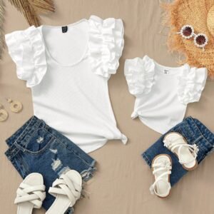 Ensemble tricot blanc mère-fille