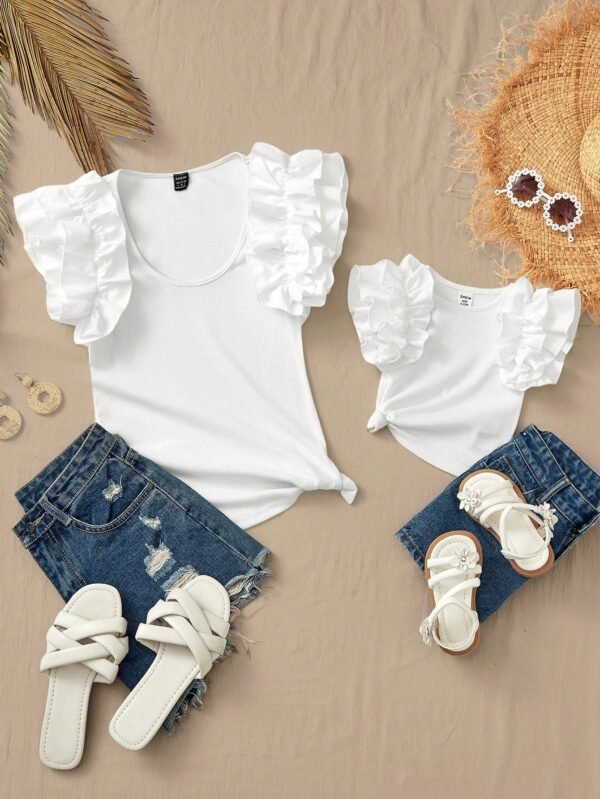 Ensemble tricot blanc mère-fille