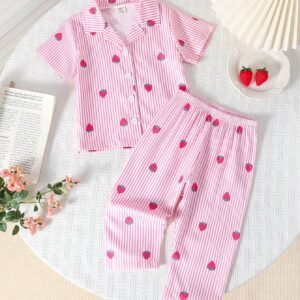 2 pcs pyjama rayures fraise