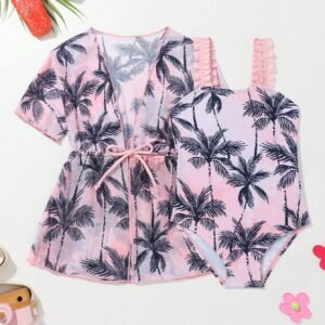 Barboteuse cache-maillot palmiers