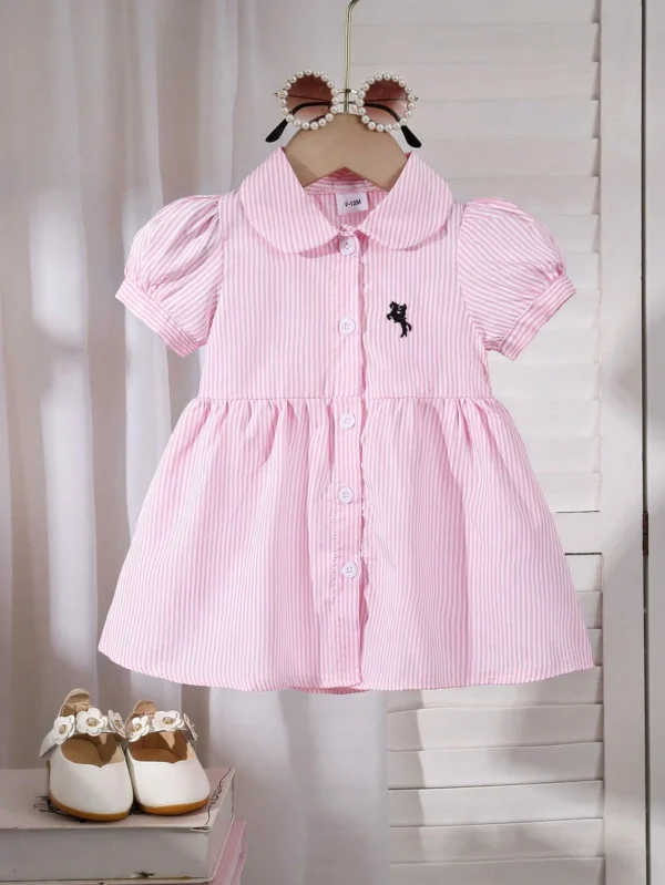 Robe rayée brodée manches courtes
