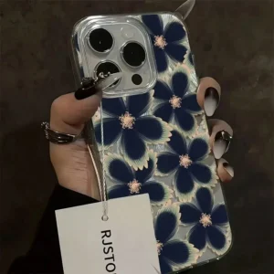Coque fleurs plume bleu
