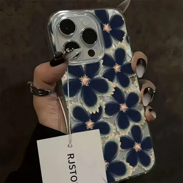 Coque fleurs plume bleu