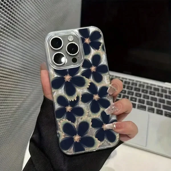 Coque fleurs plume bleu – Image 4