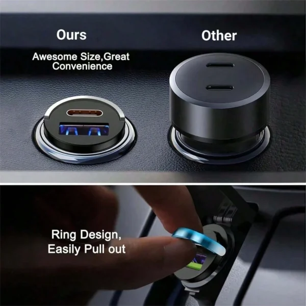 Chargeur voiture double port métal – Image 2