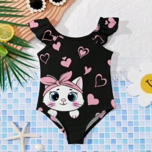 Maillot bain cœur chat