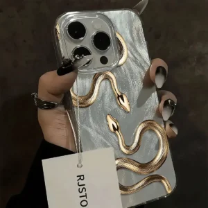 Coque plume serpent doré