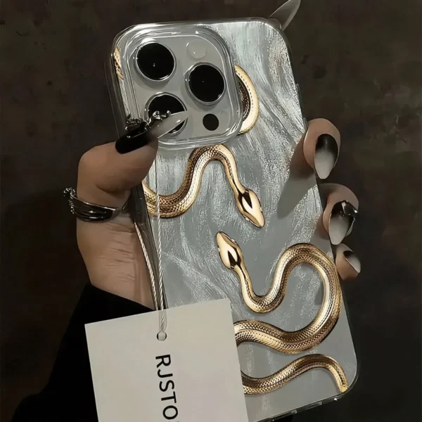 Coque plume serpent doré