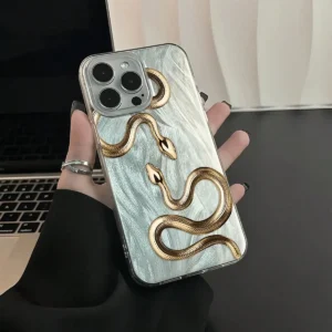 Coque plume serpent doré