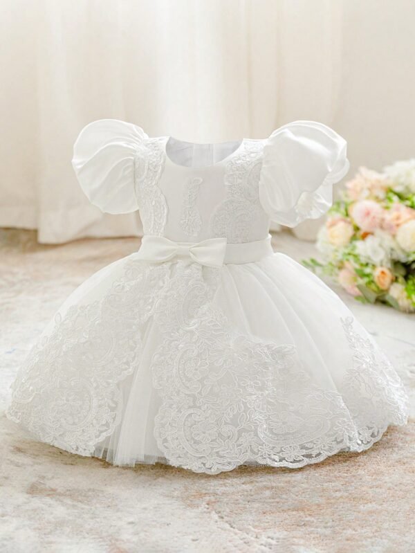 Robe baptême dentelle manches – Image 3