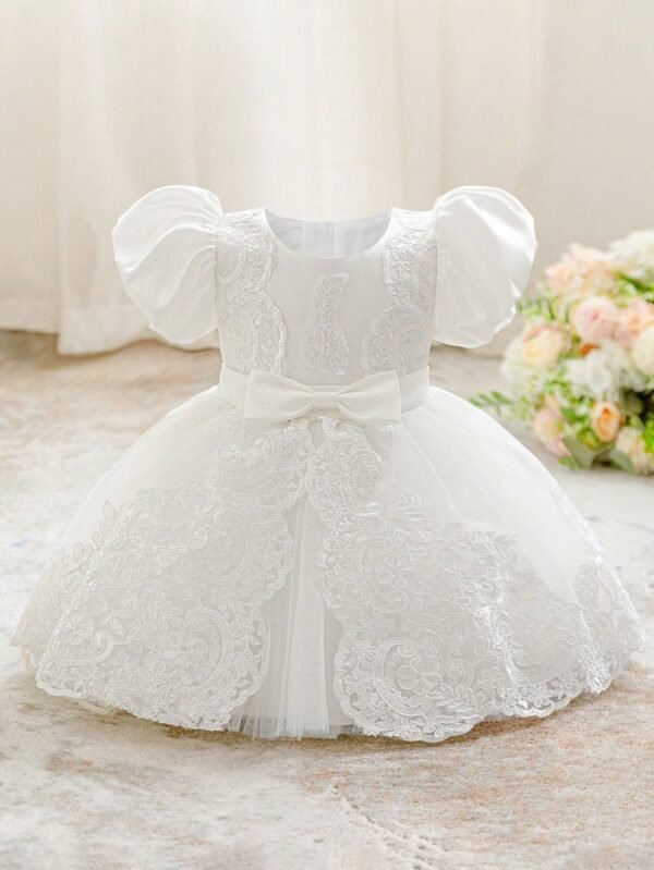 Robe baptême dentelle manches – Image 2